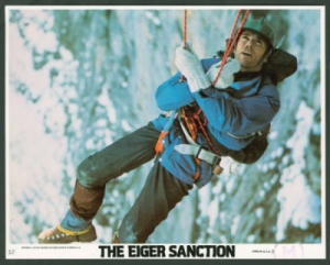 Promotional still: Clint Eastwood as Dr. Jonathan Hemlock in The Eiger Sanction (1975). Dachstein mitts, seen here, were used by actors and by legendary alpinists hired as technical advisers and climbing doubles.